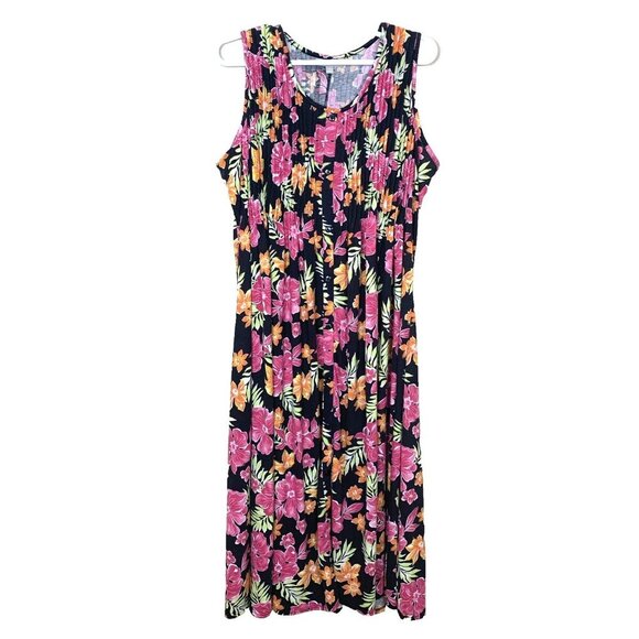 Woman Within Womens Maxi Dress 1X 22 24 Sleeveless Tropical Floral Pink Pleated - Picture 1 of 13
